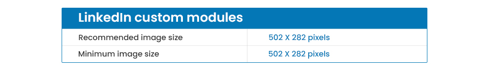 LinkedIn custom modules dimensions